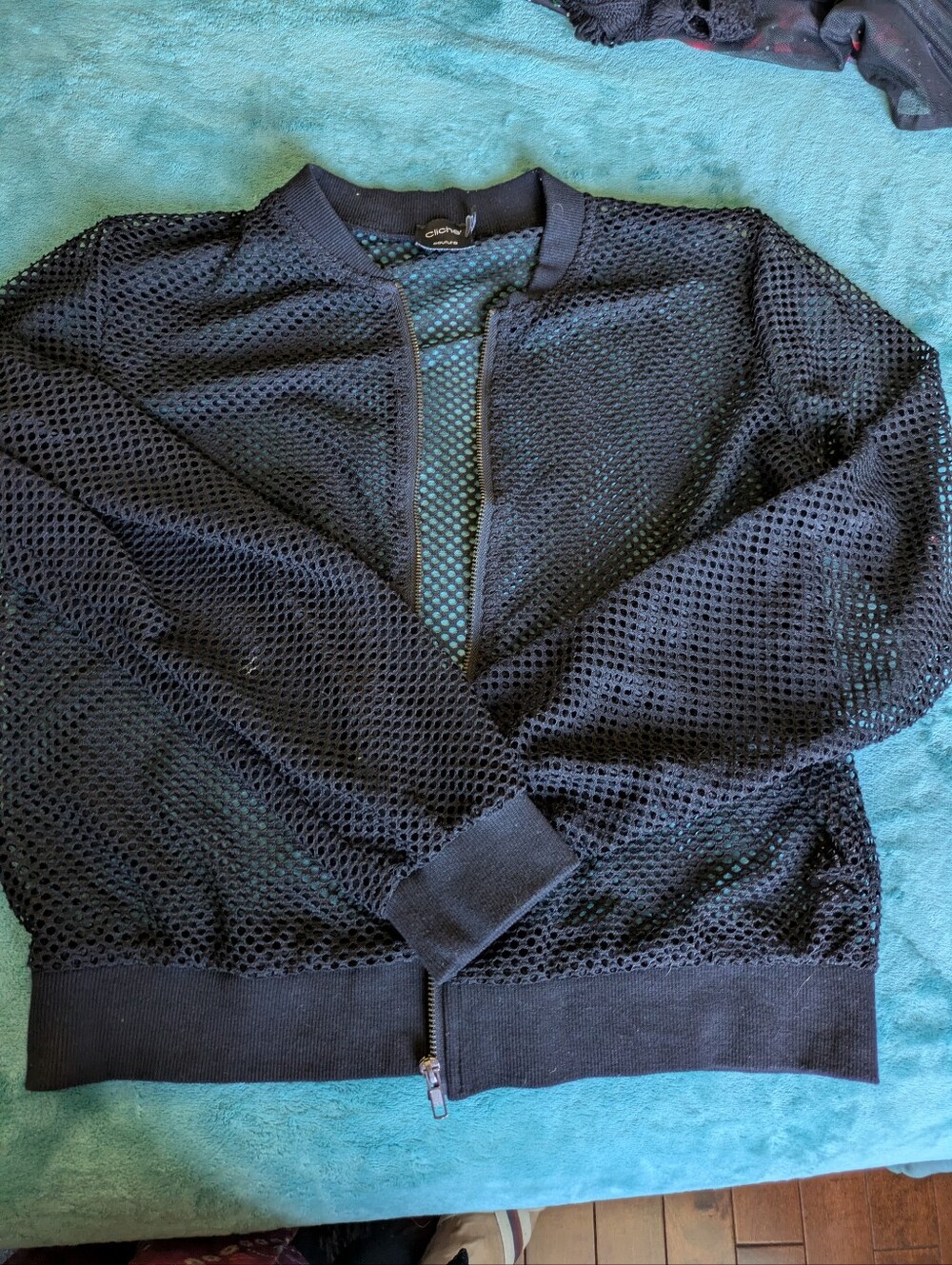 Club Monaco Black Mesh Zip-Up Sweater